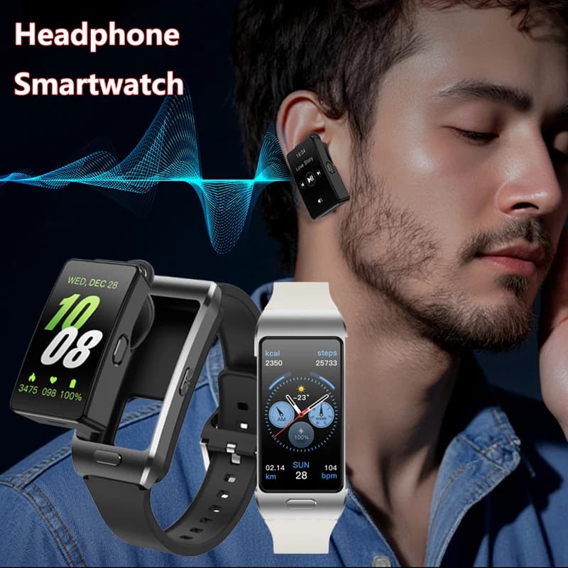 New 2 in 1 Smart Watch for men with headphones Smartwatch TWS Bluetooth earphone music local heart rate monitor health Sports Smartwatch