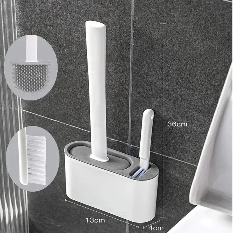 Portascopino WC da Parete con Manico Lungo in Silicone, Impermeabile, Asciugatura Rapida, Setole Morbide, Accessori Bagno