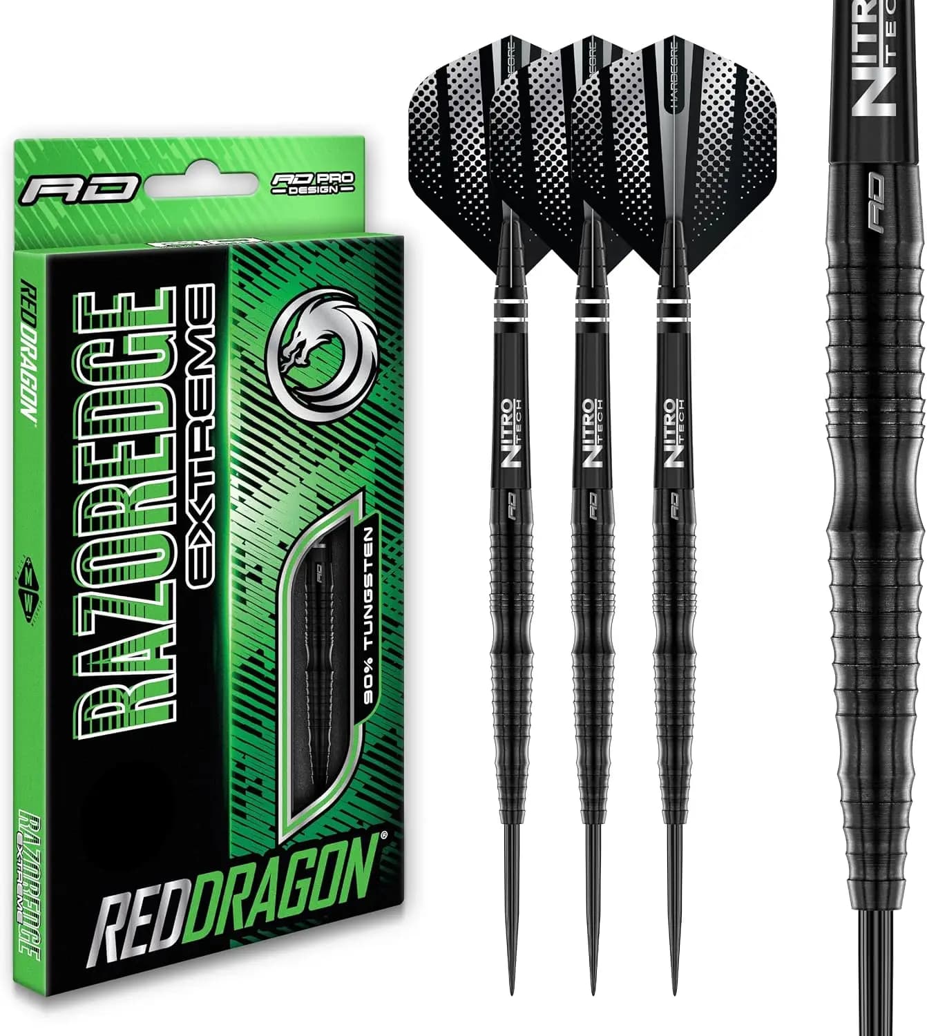 90% Tungsten Razor Edge Extreme Darts Set - Soft Tip 18g & Steel Tip 21g/24g with Flights & Nitrotech Shafts