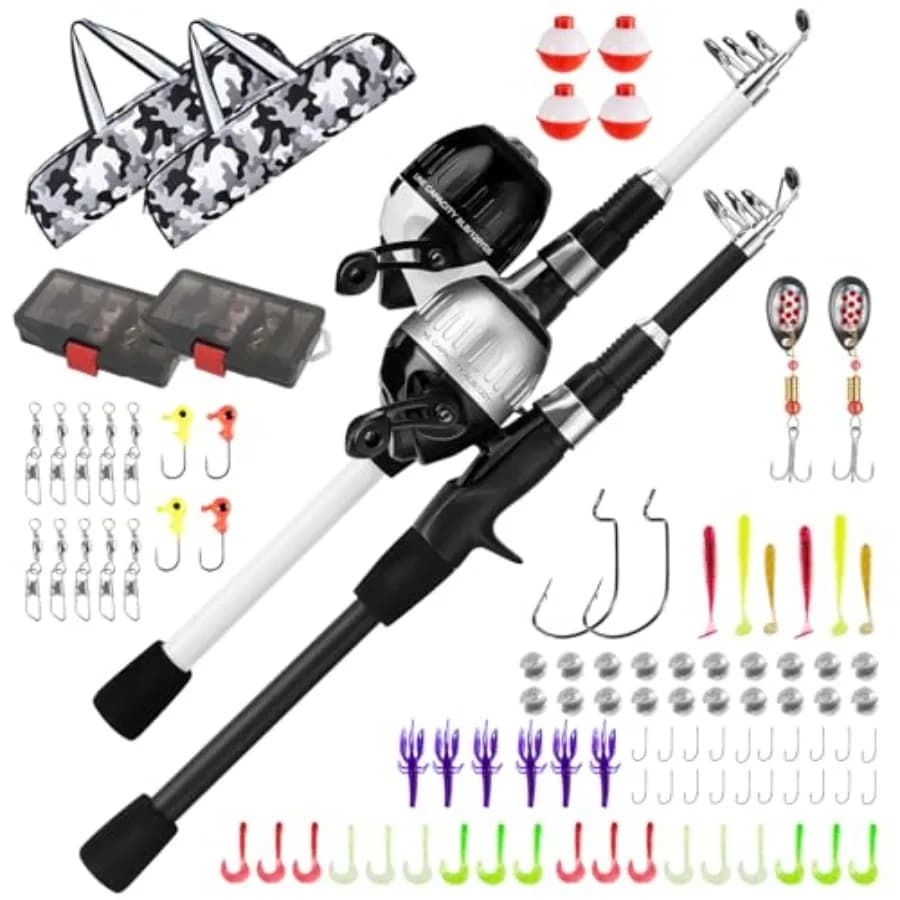 Fishing Pole, Youth Fishing Rod and Reel Combo - Telescopic Portable Fishing Pole with Tackle Box Bag Starter Anglers Set, Fish