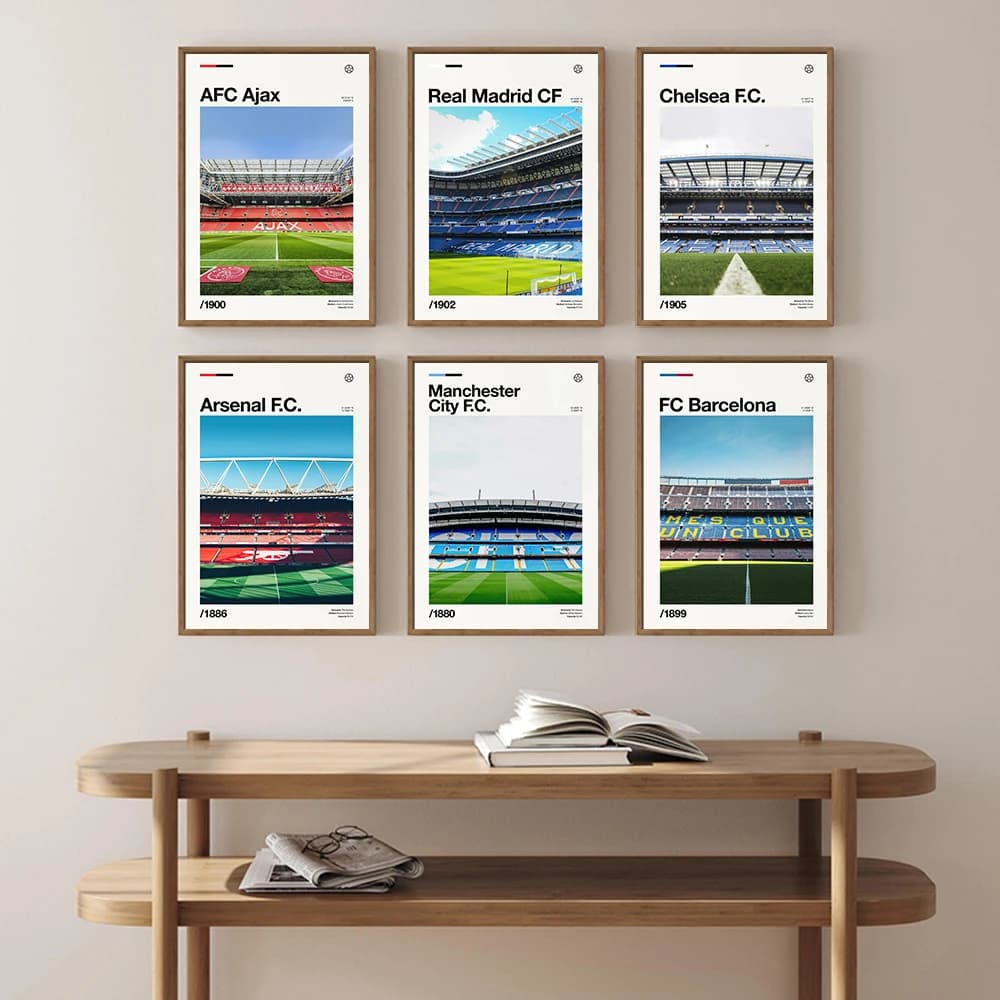 Football Stadium Minimalist Posters Soccer Field Wall Art Prints Sports Aesthetic Pictures for Boys Bedroom Bar Club Home Decor
