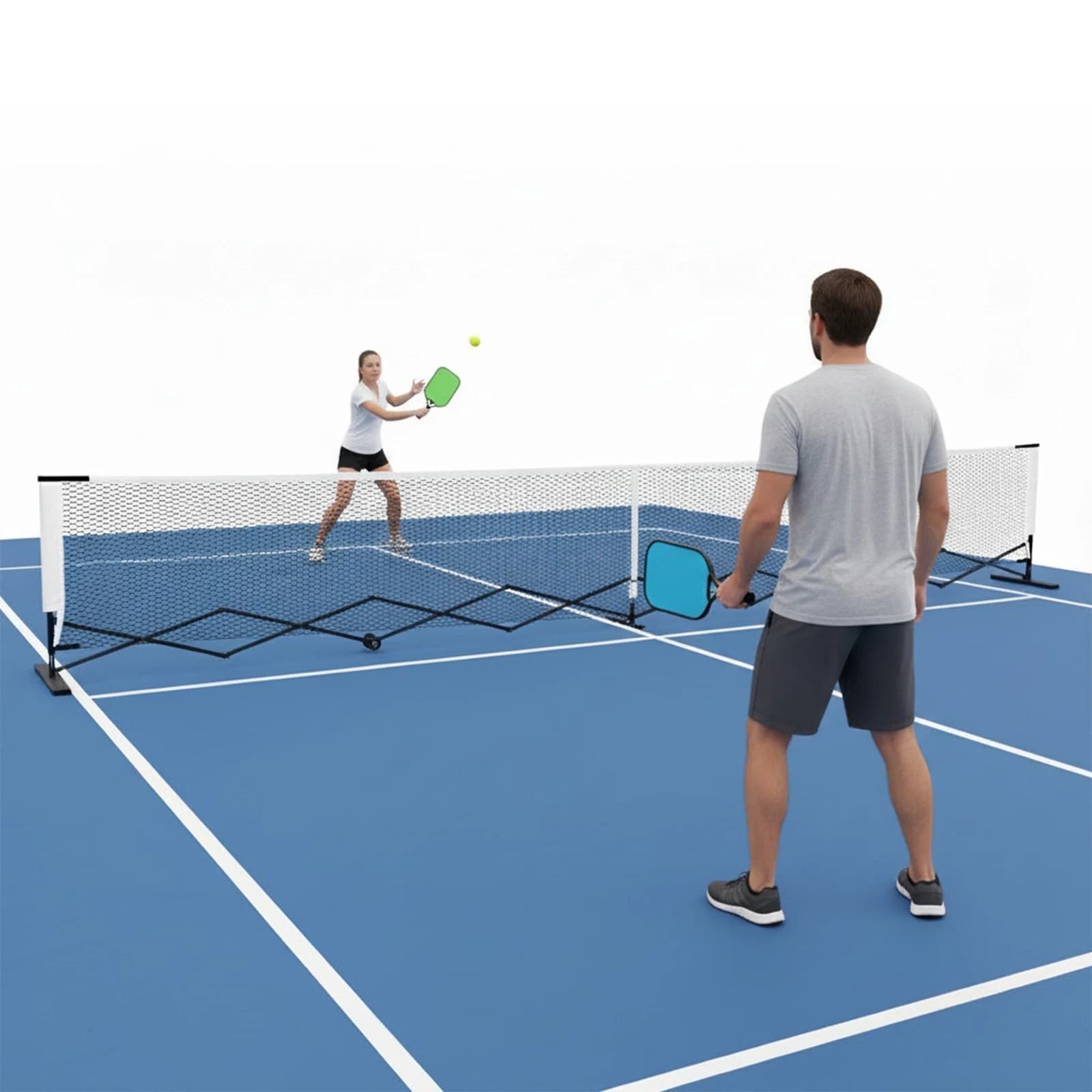 Rete da Pickleball Retrattile - Rete Portatile per Pickleball Resistente e Leggera per Interni/Esterni con Telaio in Metallo Stabile