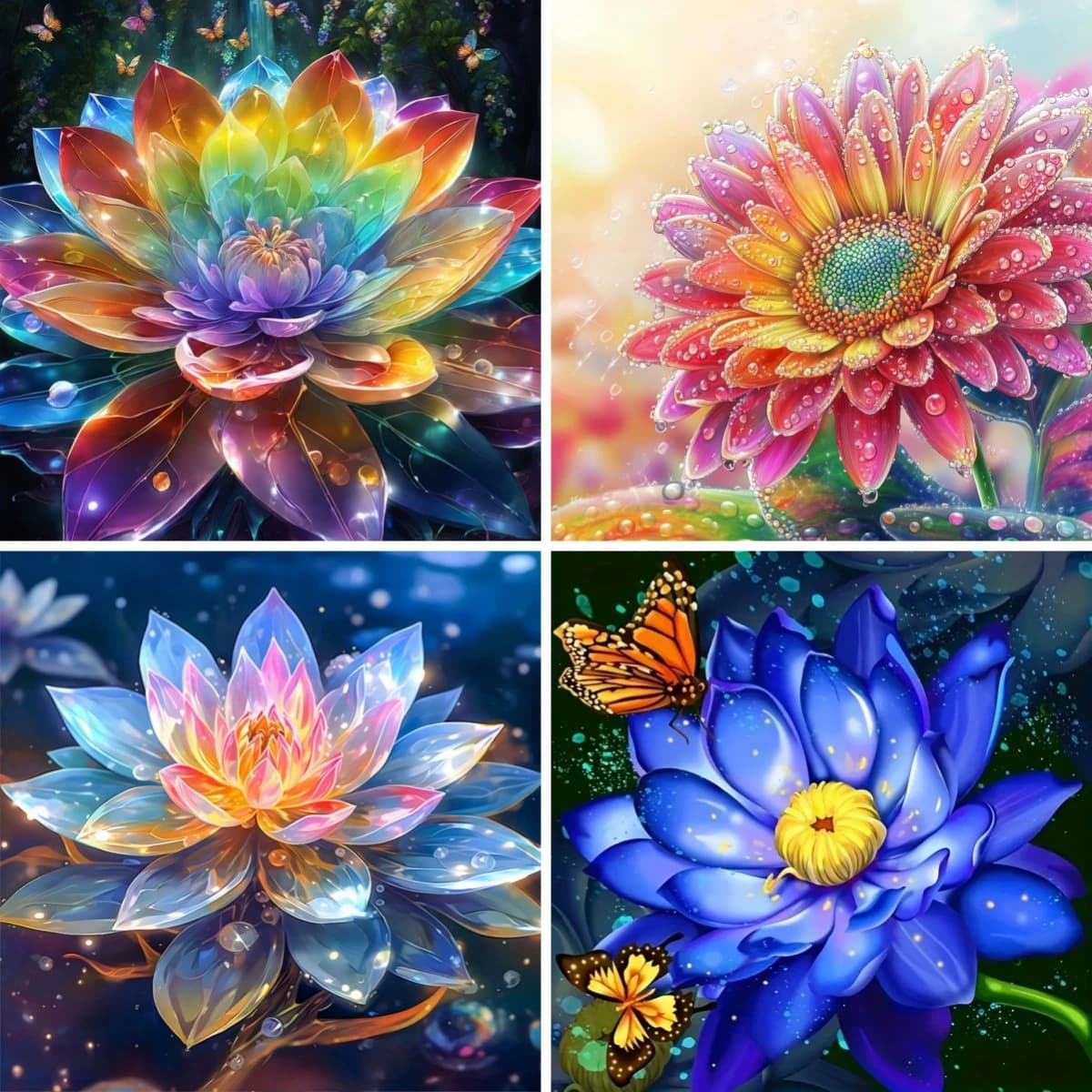 Diamante Ricamo Mosaico Pittura Coloful Lotus Blooming Decorazione francese Pieno quadrato Strass Immagine Ricamo Decorazioni per la casa