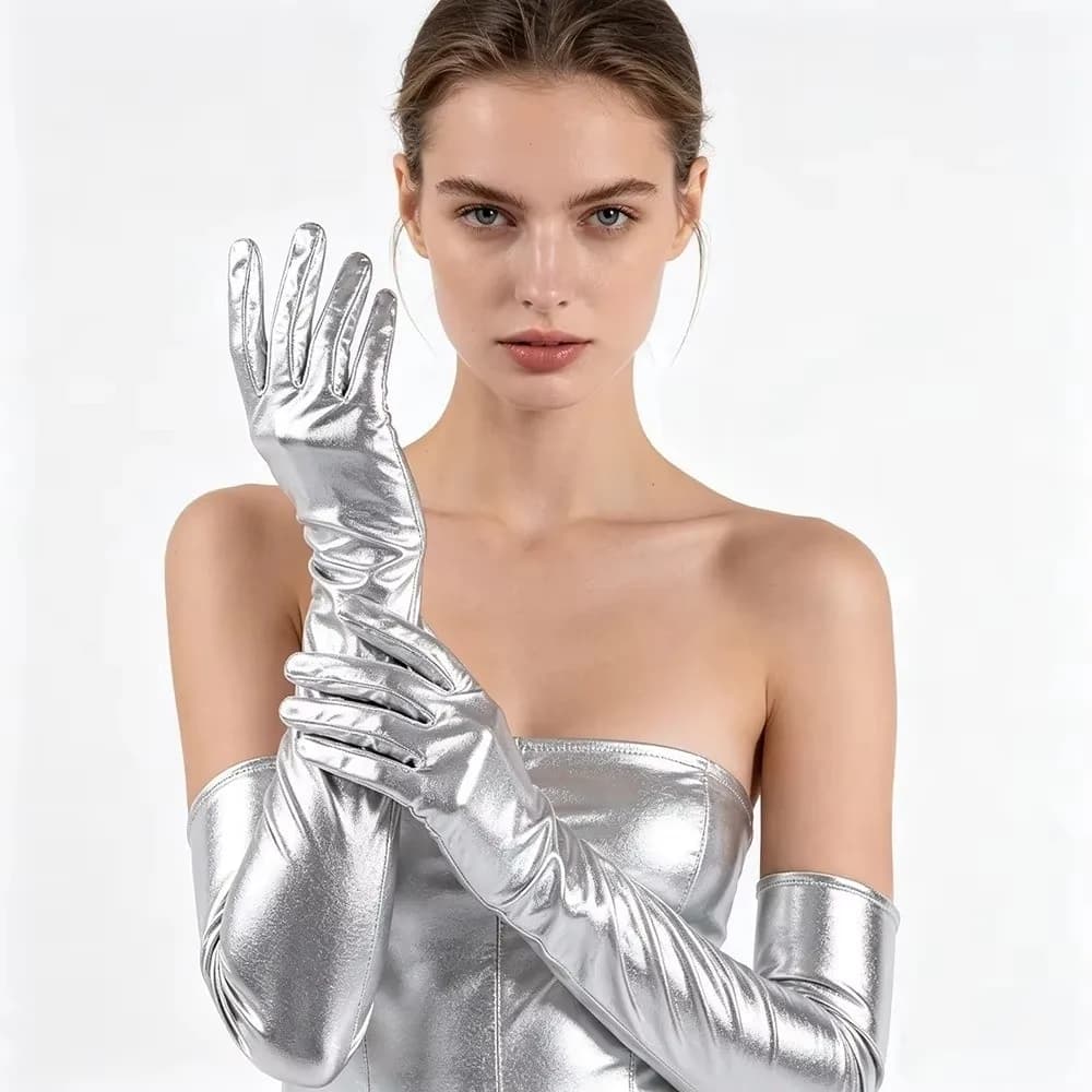 Elastic Solid Color Patent Leather Gloves Skinny Punk Long Gloves Full Finger Elbow Length Etiquette Mittens Photography Props