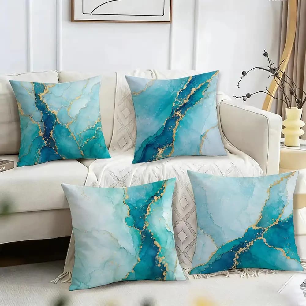 Turquoise & Gold Geometric Cushion Cover Pillow Case Short Plush Square Throw Pillow Covers Pillowcase Sofa Home Decor Gift