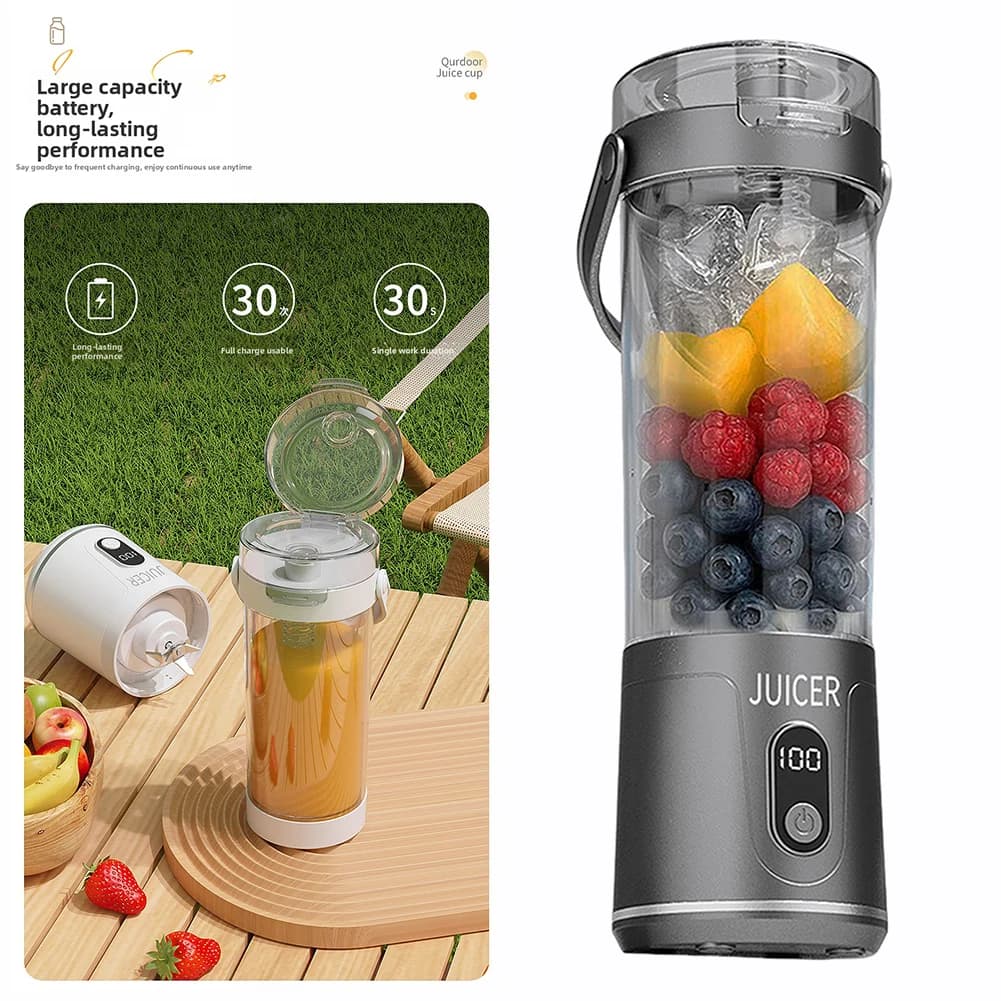Frullatore Portatile da 600ml con 12 Lame, Display Digitale, Ricaricabile USB, Ideale per Uso Esterno