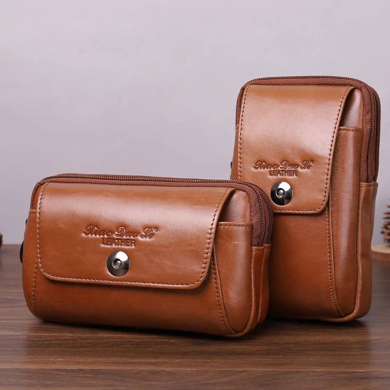 Marsupio da uomo in pelle per cellulare, cintura in pelle, strato di testa in cera, marsupio in pelle, mini borsa da 5.5/6/6, 5 pollici