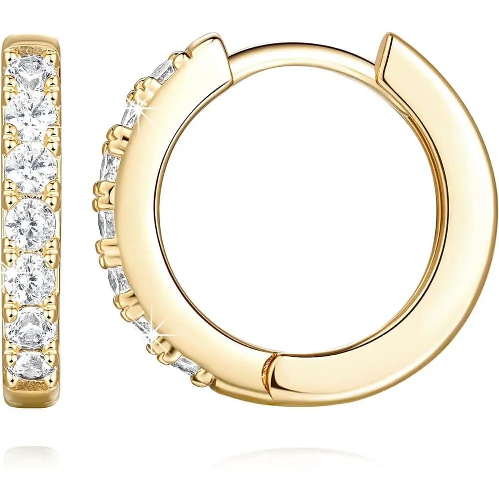 Orecchini a Cerchio Piccoli in Oro 14K con Zirconia Cubica Rotonda per Donne