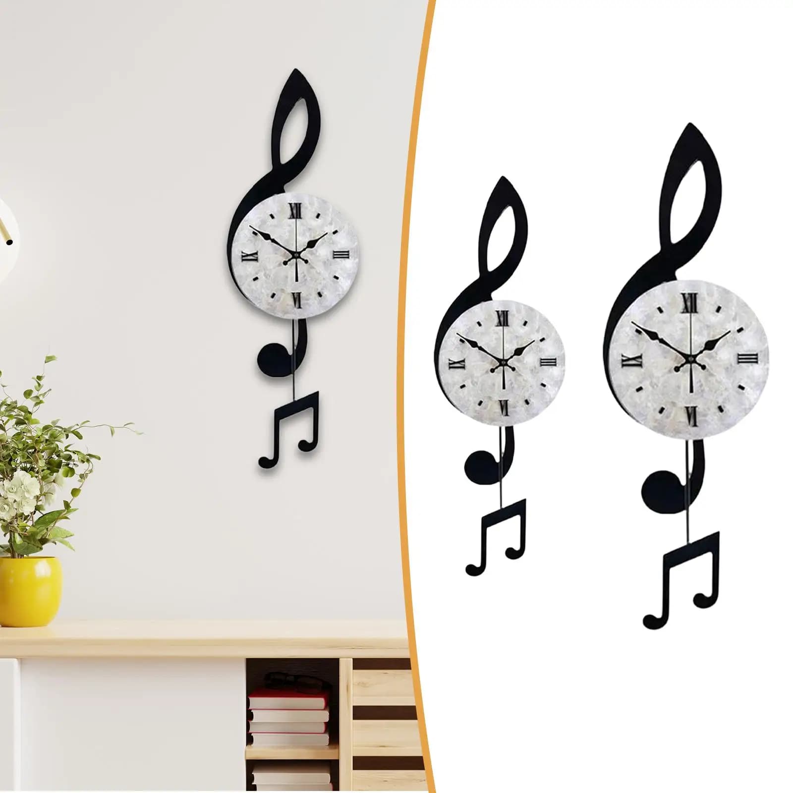 Musical Note Wall clock Artistic decoration Roman numerals, analogue watch Silent musical note Art for living room, bedroom, office