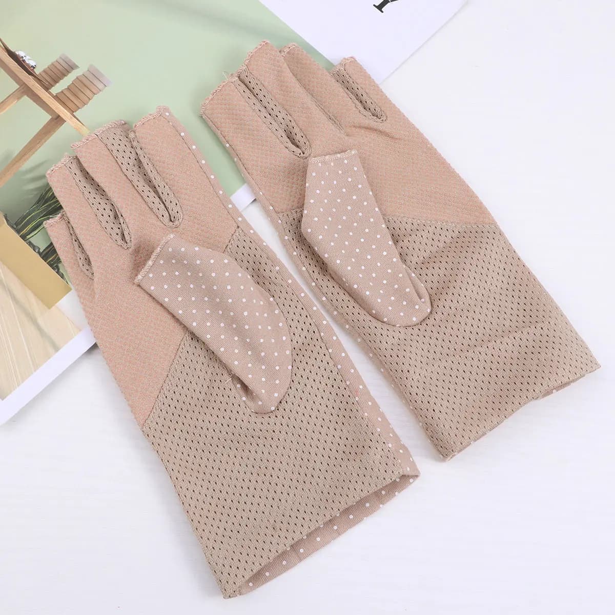 1 paio di guanti senza dita in cotone per donna, guanti leggeri con protezione UV, guanti mezzi guanti antiscivolo per guida, ciclismo, escursionismo, sole