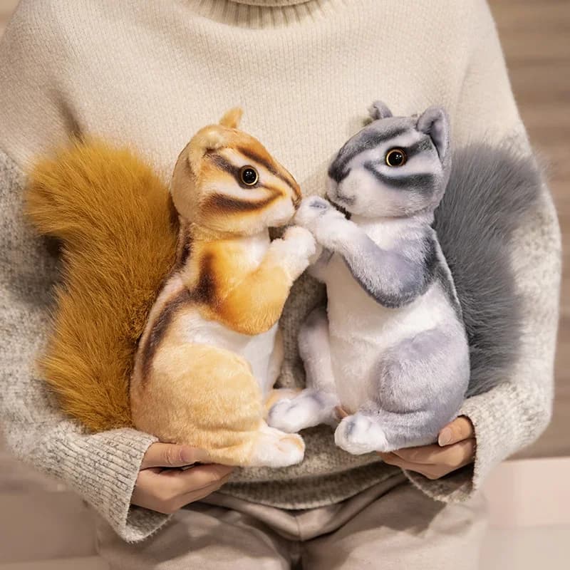 Scoiattolo realistico peluche Adorbale capelli pelosi coda grande giocattolo simpatici animali di peluche morbidi cuscino per bambole regalo per ragazze