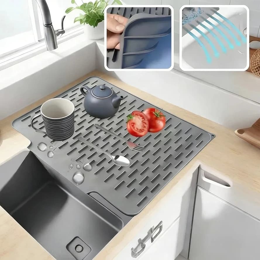 Tappetino in Silicone Inclinato per Asciugatura, Protezione Spessa per Piano di Lavoro, Isolante Termico, Sottopentola Antiscivolo, Tagliere con Base Antiscivolo per Cucina