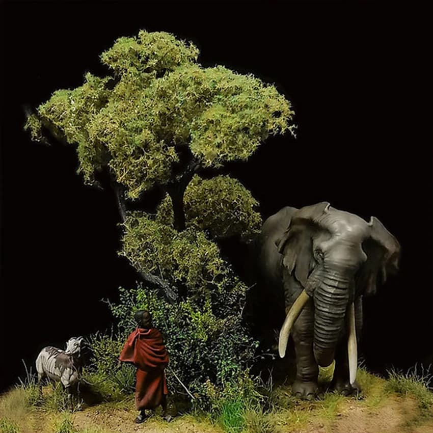 Unassalted 1/32 meeting Masai e African Elephant figure Resin figure kit di modelli in miniatura non verniciati