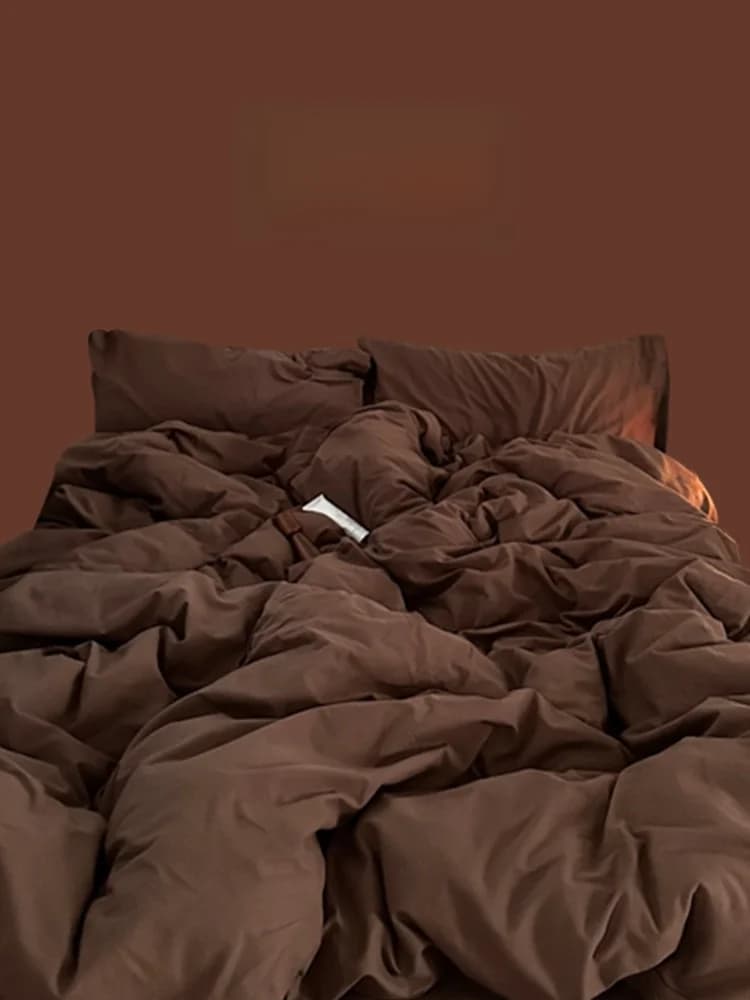 Zoeo Nuovo Set di Biancheria da Letto in Cotone Lavato Tinta Unita, Quattro Pezzi, Stile Semplice, Lenzuola e Accessori per il Letto