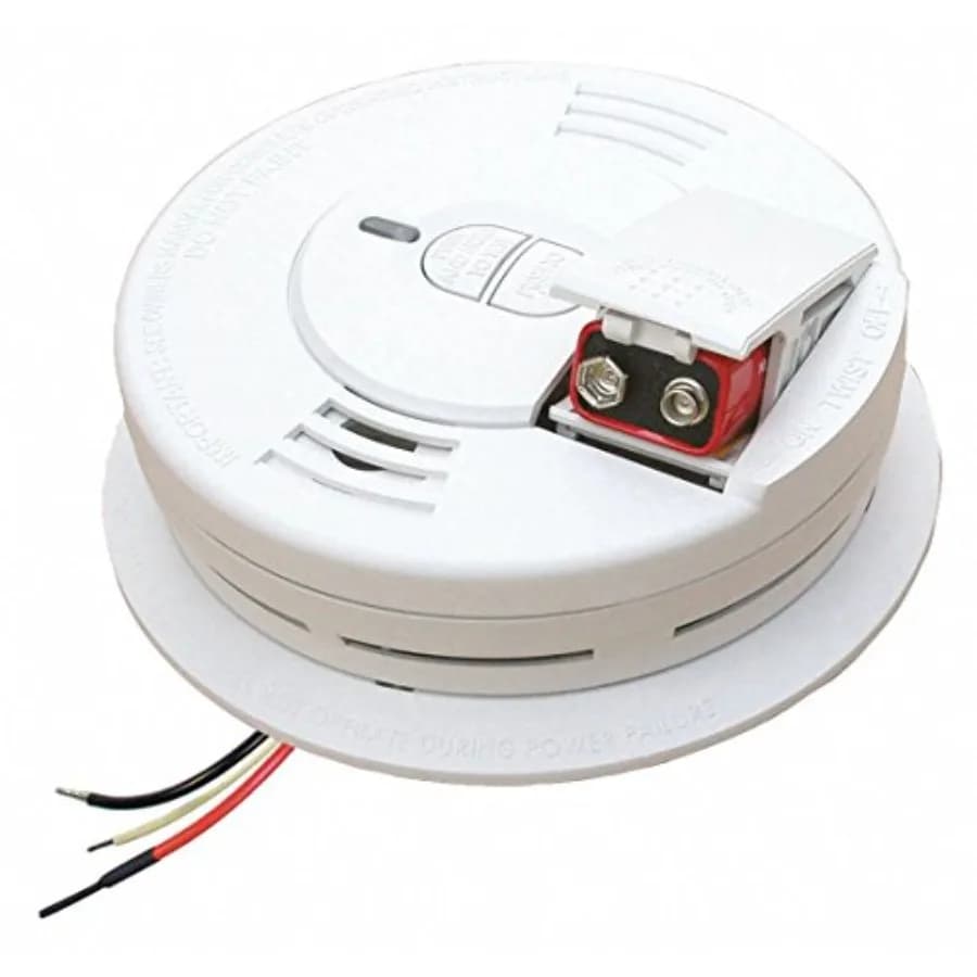 Hardwired smoke detector for residential use, ABS plastic, white, 10-year sealed battery backup with front-load replacement