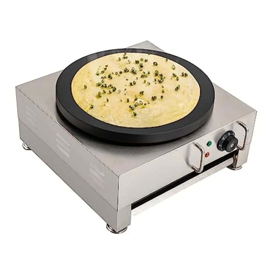 Electric crepe maker for brunch, aluminum alloy, black, 16-inch large surface with adjustable temperature control and included
