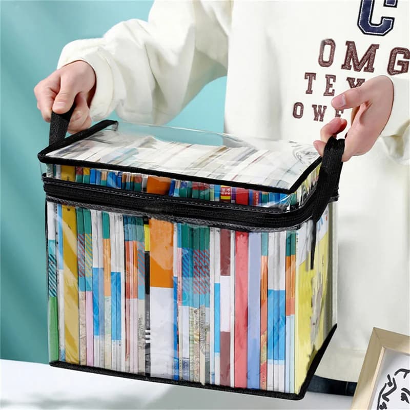 1pc multifunctional transparent book storage bag, book organizing box, foldable storage bag, dustproof book storage box