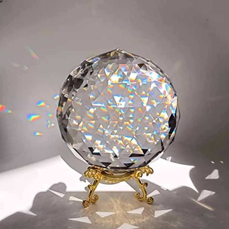 Sfera di Cristallo Trasparente con Base, Prisma Arcobaleno per Finestre, Sfera Sfaccettata per Decorazioni Casa, Natale, Matrimoni, Sole