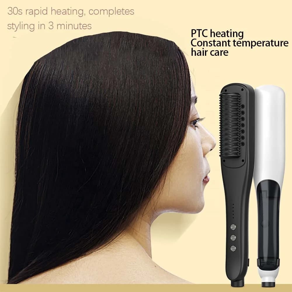 Straight electric hot comb Hair sprayer at constant temperature Feeding fog Care Hair plate comb with steam pod