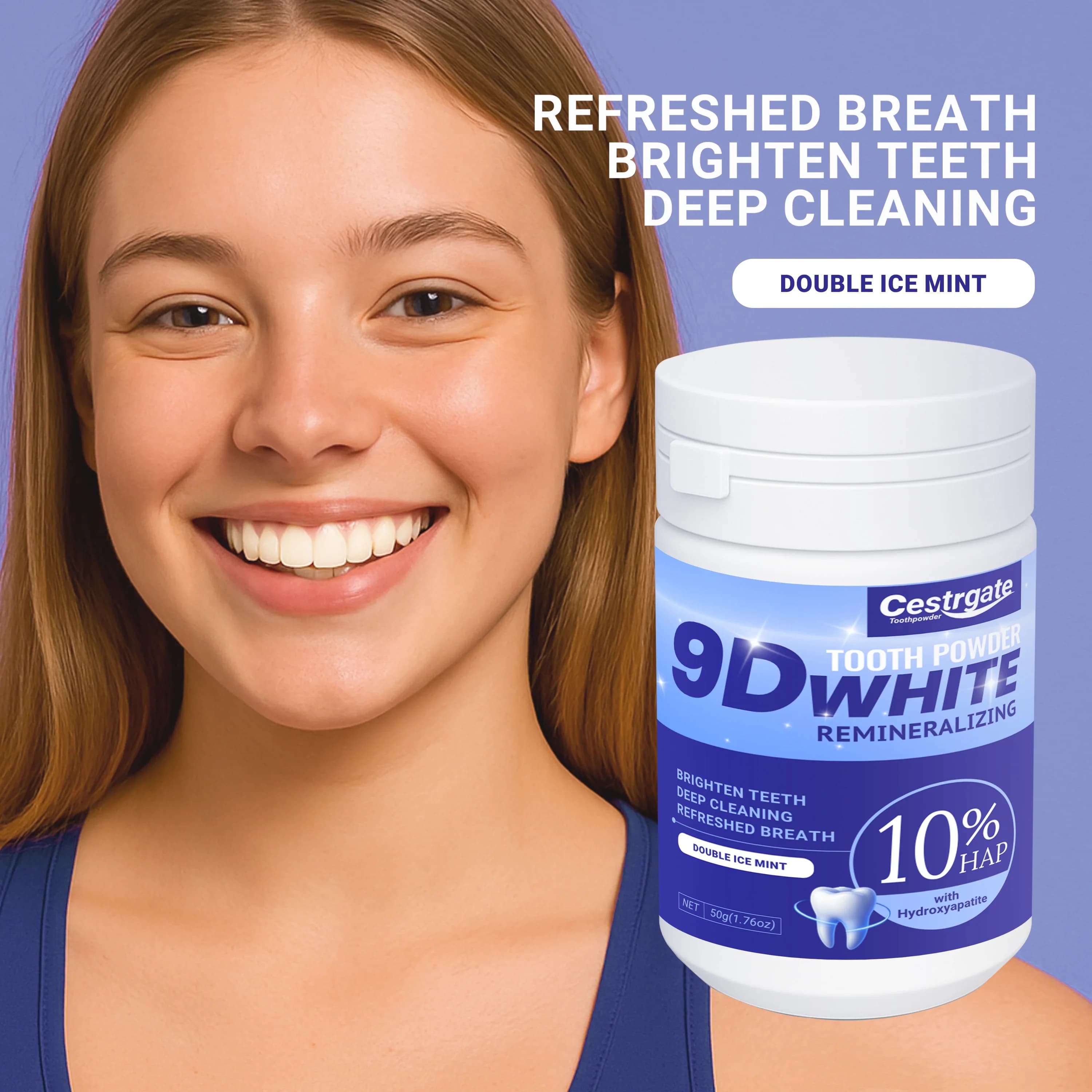 9D tooth whitening powder, 50 g/1,76, oz - Powder for deep cleaning and cleaning of teeth, toothpaste for fresh breath, dental C