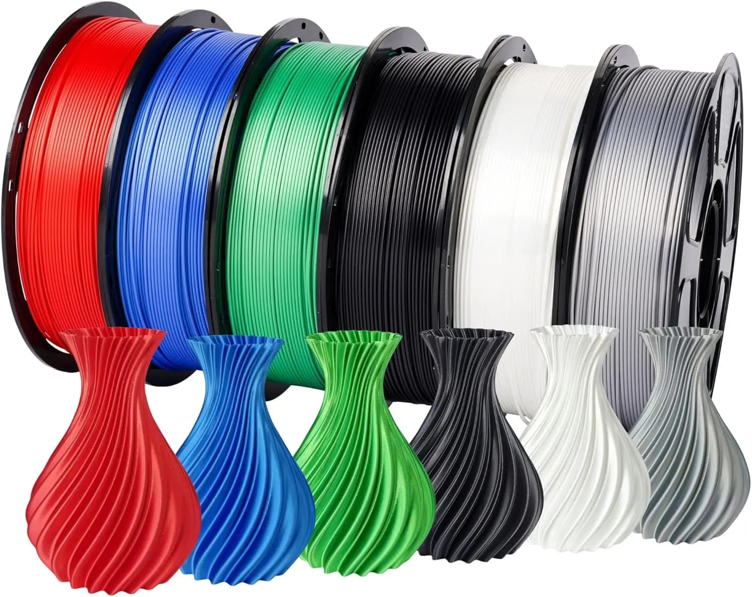 Confezione di 6 bobine di filamento PLA Silk da 6 kg, 1,75 mm, lucido per stampanti 3D, precisione +/-0,02 mm, senza intasamenti, 1 kg/bobina, 6 bobine