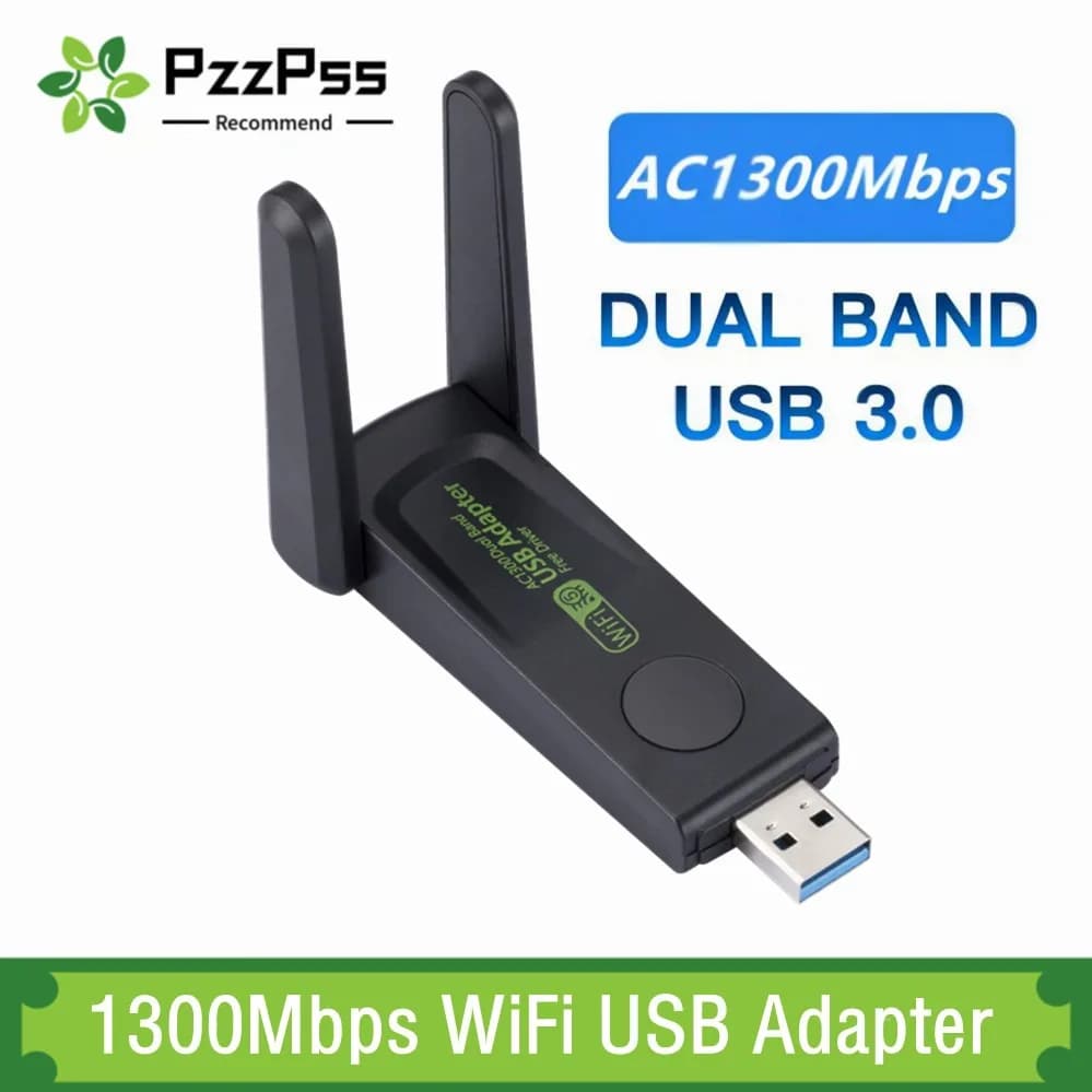 Adattatore USB WiFi 1300Mbps Dual Band Dongle Wi-Fi 2.4G/5Ghz 802.11AC Potente antenna Ricevitore wireless per PC Laptop Driver gratuito