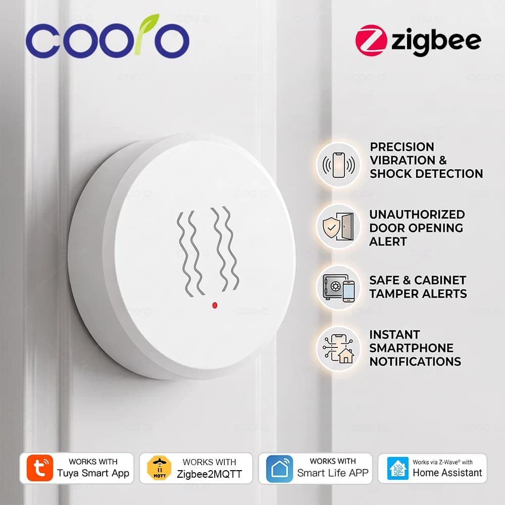 Zigbee Tuya Smart Vibration Sensor Door Window Glass Broken Detector Anti-theft Motion Shock Alarm for Smart Life Z2M Need Hub