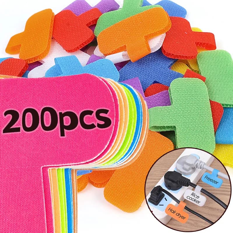 200-10pcs Multi Use Colorful Cable Tags Labels Write Detachable Wire Computer Wire Headphone Chargers Electronic Cord Management