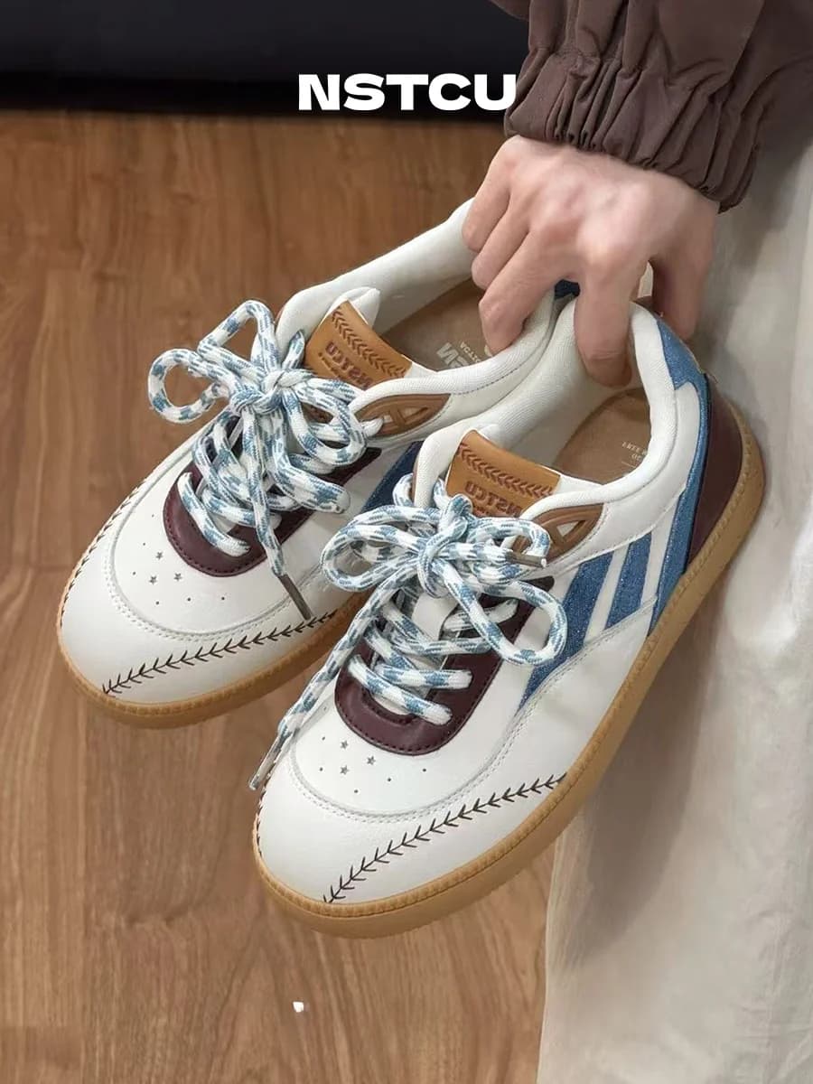 Scarpe Casual da Baseball in Denim con Stella, Nuove Sneakers Estive Versatili NSTCU Dequn con Cinturino Incrociato, Originali Bianche