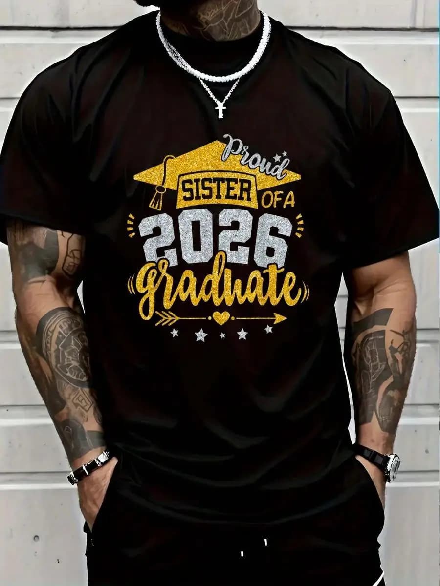 100_ Cotton Proud Sister Of A 2026 Graduate Grad Senior Graduation T-Shirt Men s Women s Vintage Summer Vacation Tops Graphic Tee