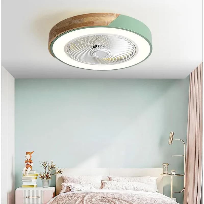 Ventilatore da soffitto da 52 cm Lampada da 220 V APP + Ventole telecomandate Camera da letto Sala da pranzo Ventilatore da soffitto in legno con luci Ventilatore da soffitto verde DC