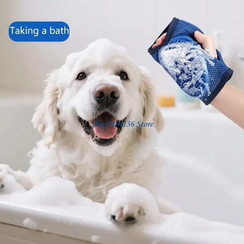 H7ED Rubber Tips Pet Massage Glove For Bathing Grooming And Shedding Control Gentle On Skin Durable Fingerless Bath Mitt