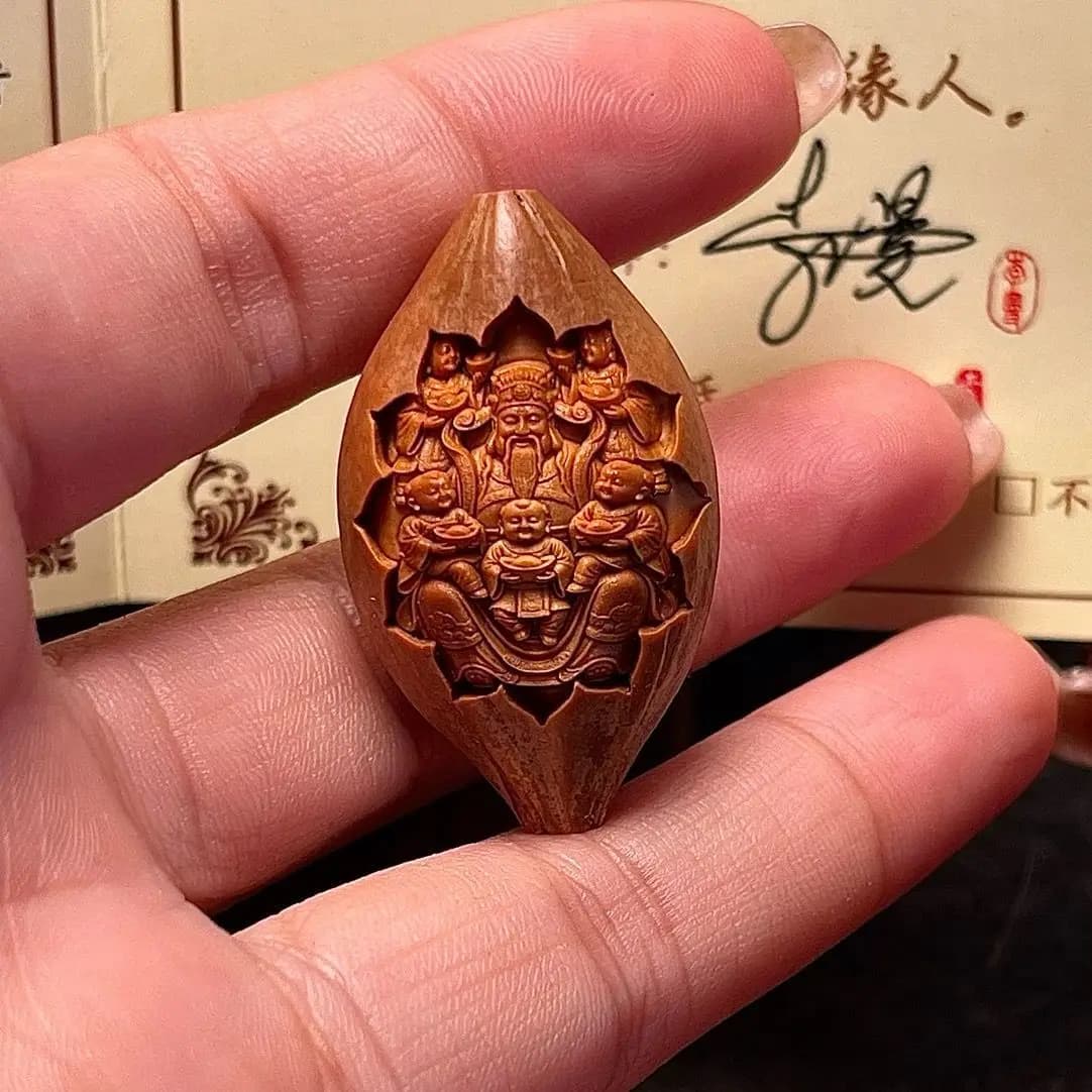 King of The Core Relief Olive Core Carving Five Sons God of Wealth Iron Nucleus Four Flowers Boutique of Semi Grande Handmade Manipula