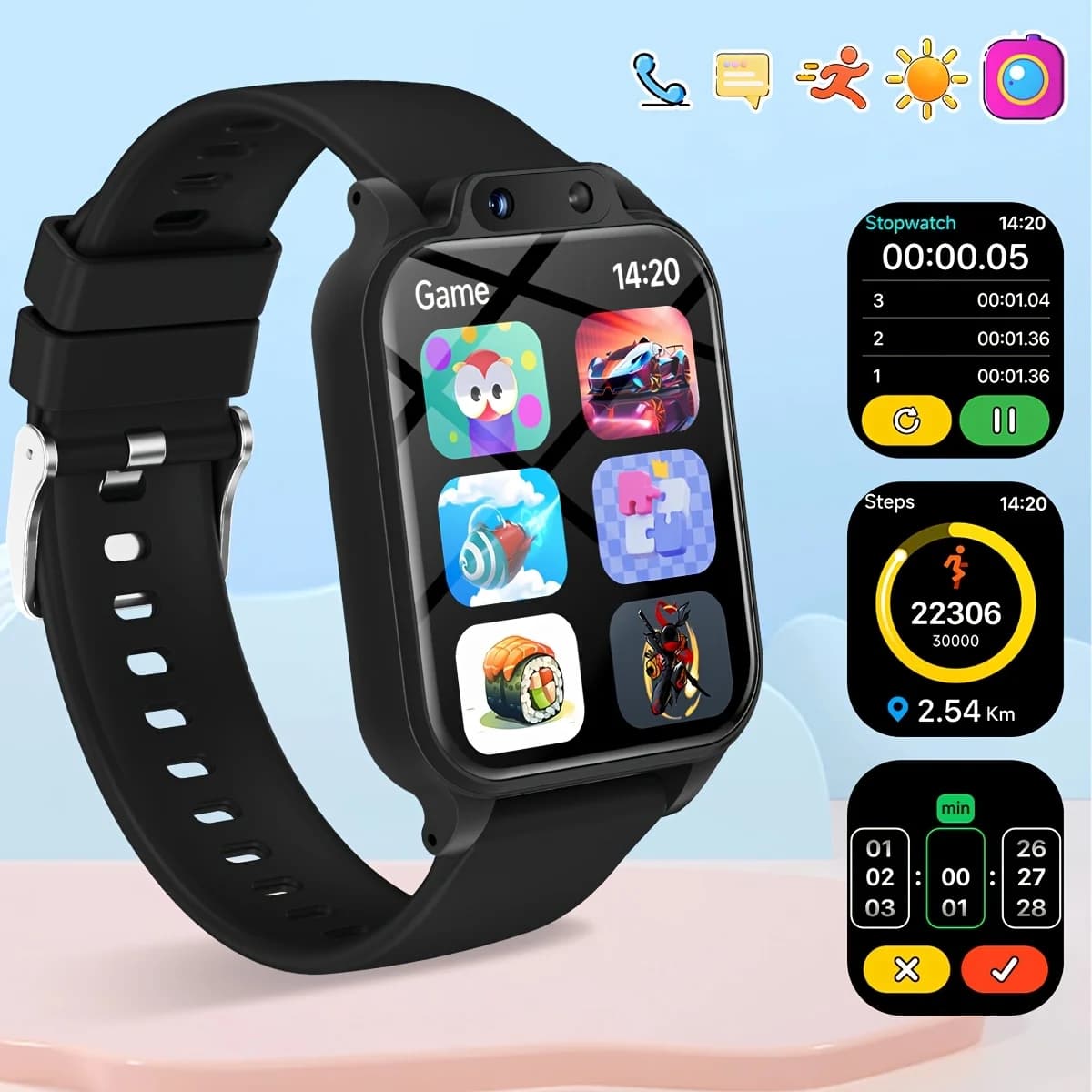 Youngsters's Smart Watch with 18 Educational Games, HD Selfie Support, Camera, USB Charging, Photo Album, Pedometer