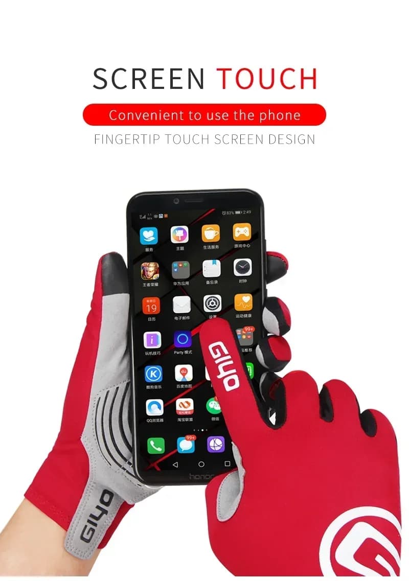 Guanti da bicicletta GIYO Guanti da ciclismo con dita intere Touch screen Guanti da bici antiscivolo Guanti da equitazione per bici da strada MTB