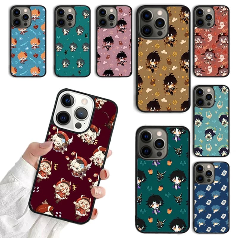 Custodia per telefono simpatica a tema cartone animato Genshin Impact per iPhone 17 Air 14 13 12 16Pro Max 15 Plus Max Cover Shell coque