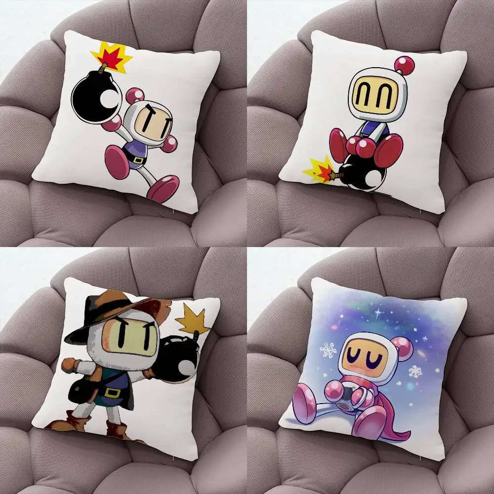 Fodera per cuscino in peluche con stampa fronte-retro di B-Bomberman, morbida e calda, ideale per divano, casa, regalo invernale