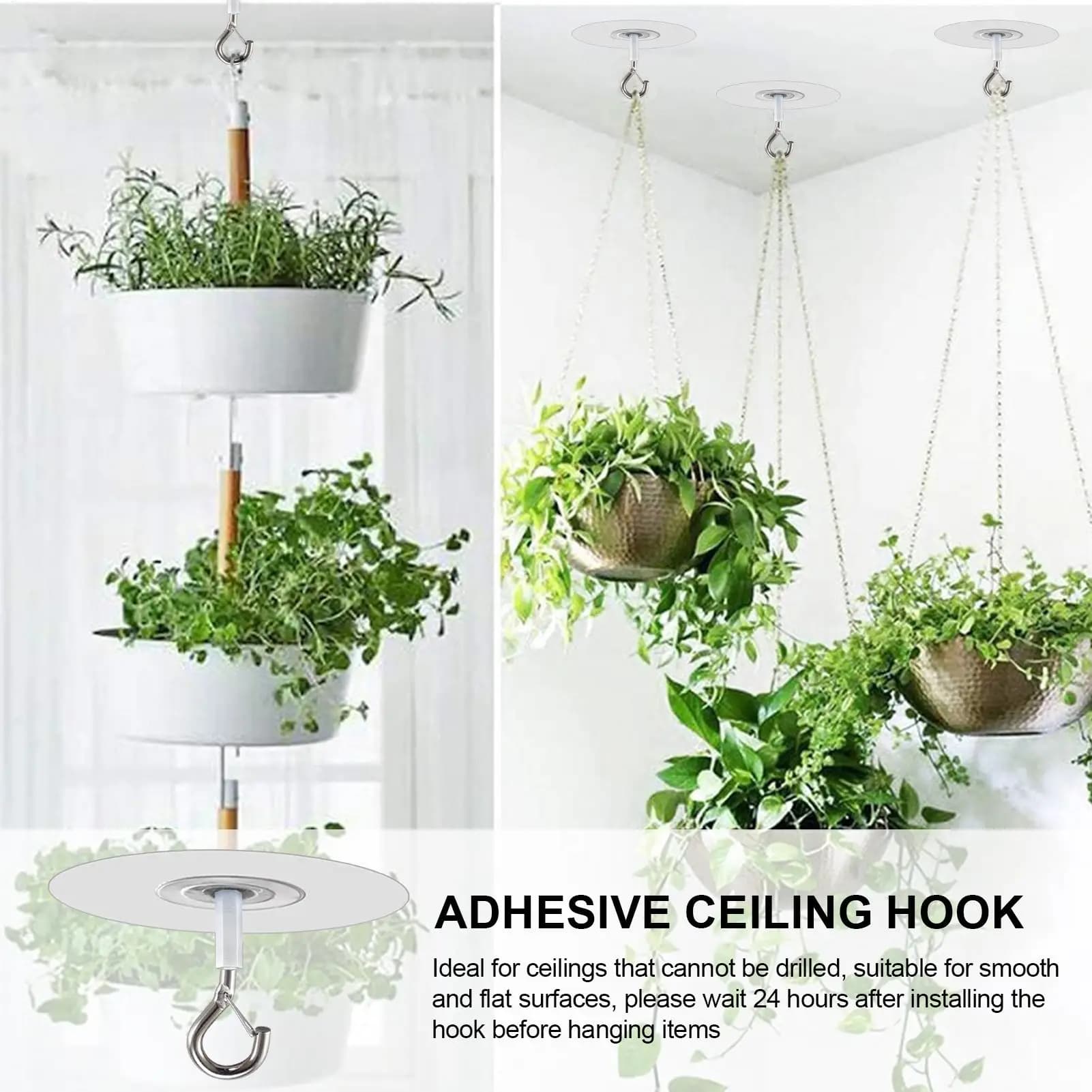 Strong Weight-Bearing Hooks Stick Ceiling Hooks Heavy Duty Versatile Hooks Home Storage Hooks for Wind Chimes Plants Lights