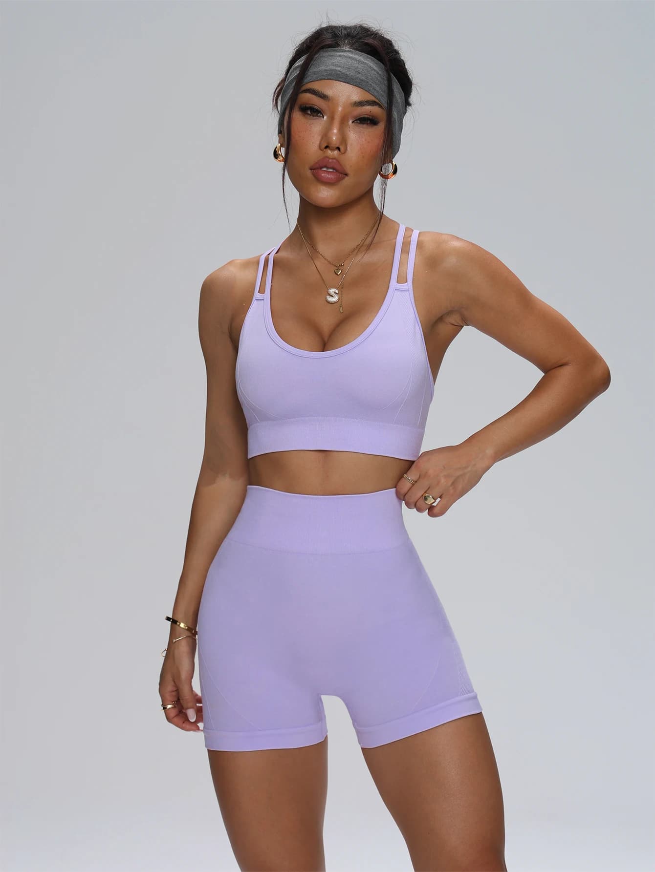 Women's Seamless Sports Set 2 Pieces Yoga Jumpsuit Fitness Bra with Cycling Shorts Gym Elastic Training Sports Clothing