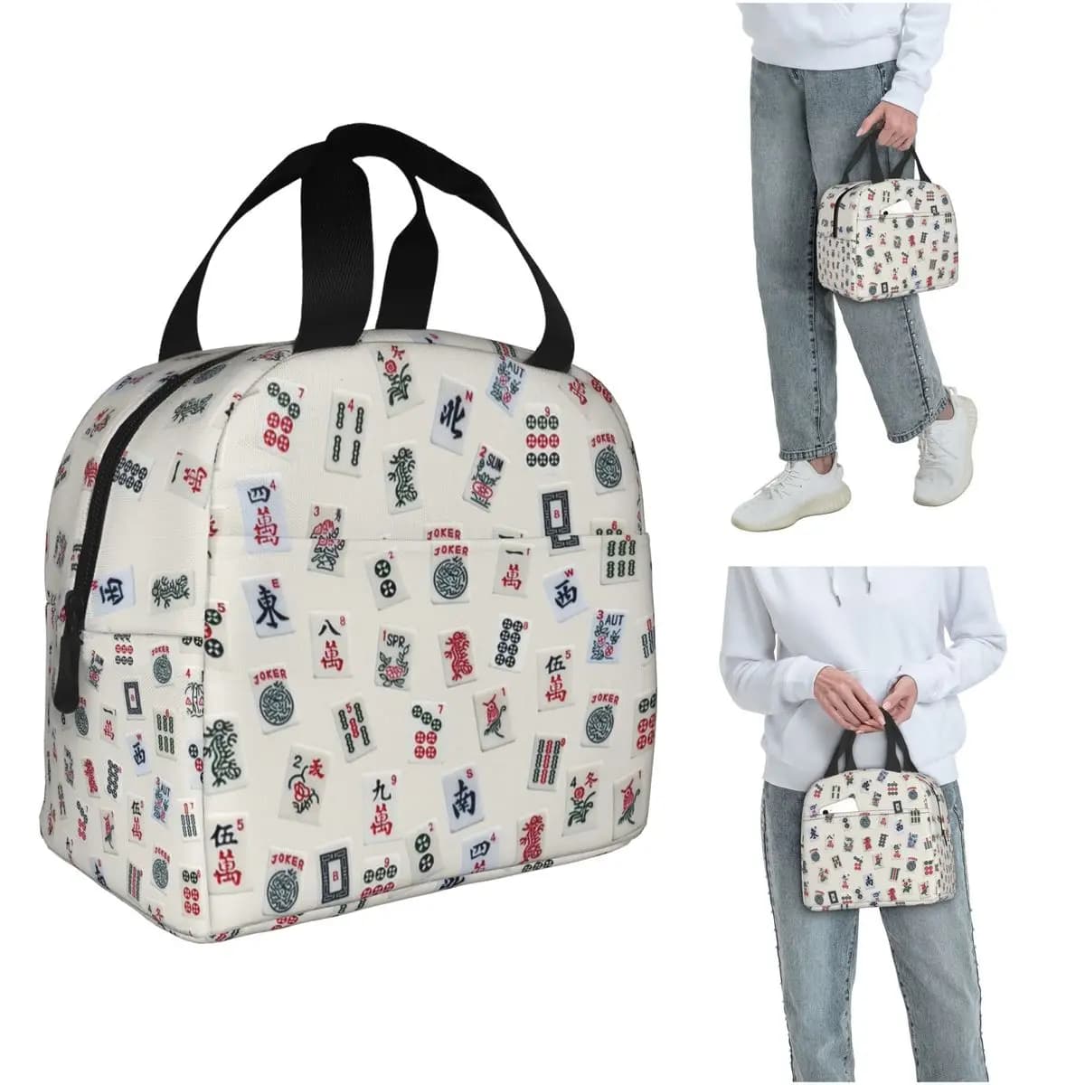 Borsa termica per il pranzo con design Mahjong Game Tiles per donne e bambini, scatole portatili per alimenti, borsa termica per il pranzo