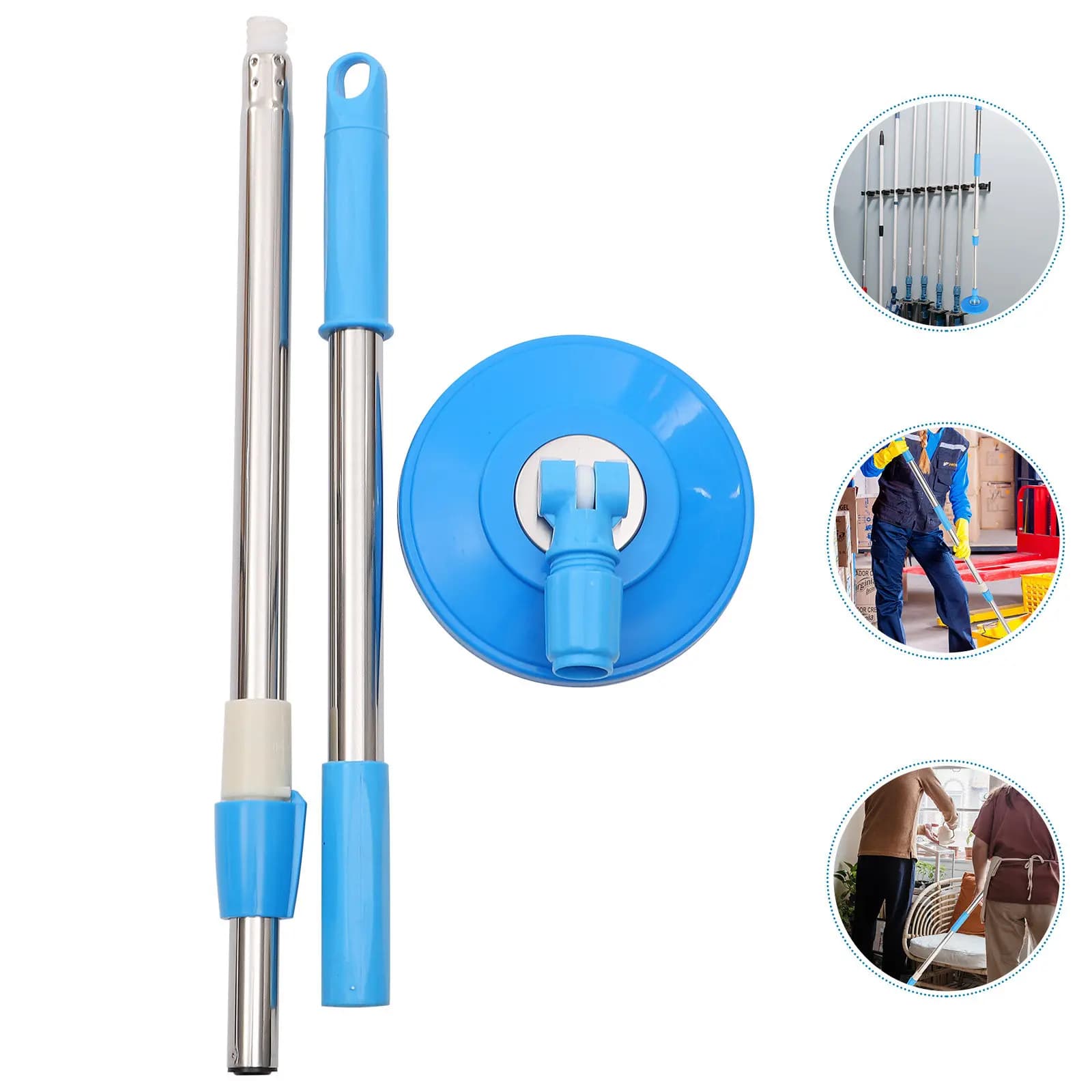 Rotating Mop Pole Stainless Steel Blue Stick Replacement Handle Cleaning Supplies Tools Mop Accessories Durable Practical Home