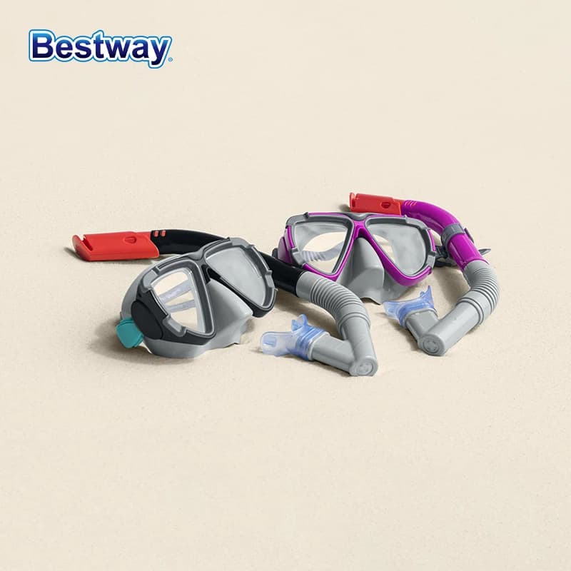 Bestway 24029 Premium Underwater Mask with Grand Angle Vision - Set Silicone Mask with Largo Frame and Anti-snatch Respiratory Tube