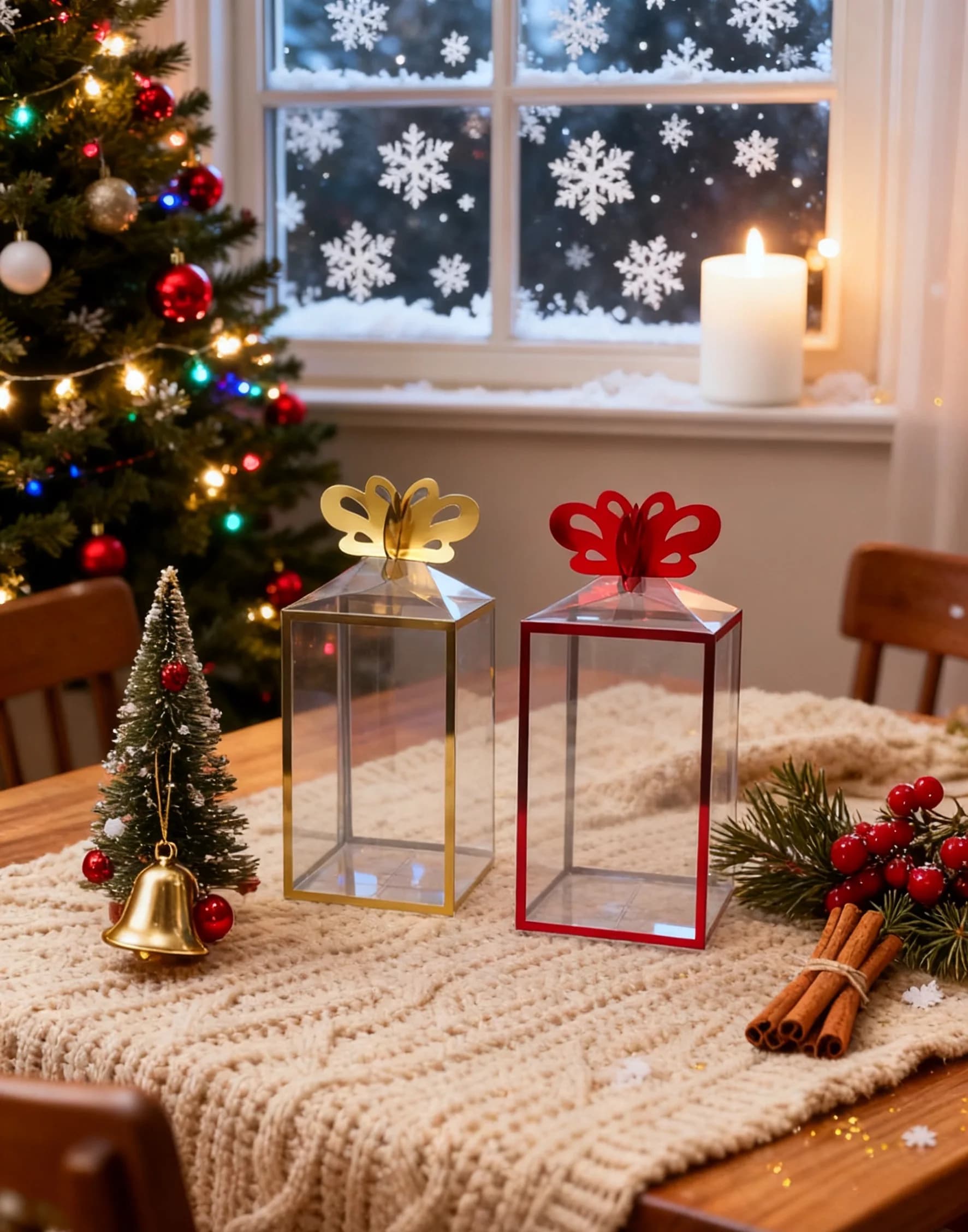 Confezione regalo in PVC con corona stampata in oro trasparente di grandi dimensioni da 10 pezzi, adatta per la festa di Natale, confezioni regalo di nozze, riunioni di feste