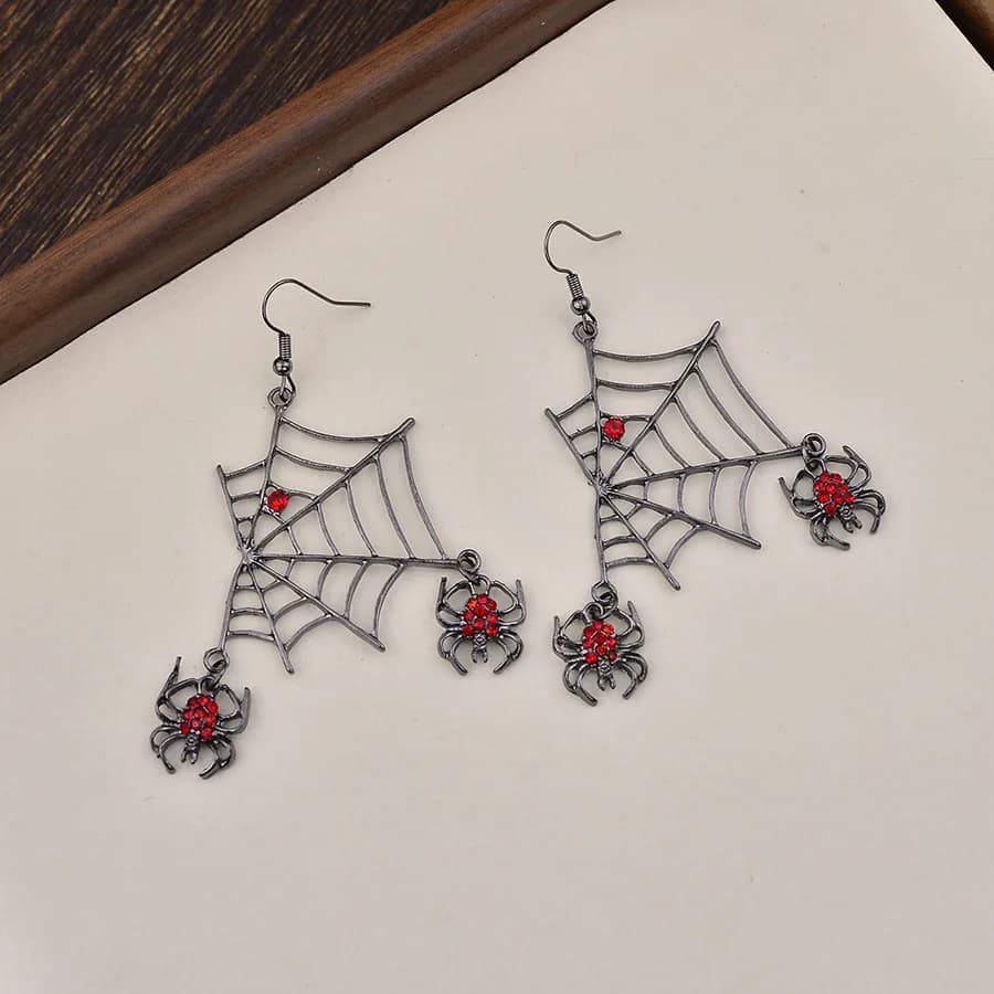 Orecchini a ragno eccentrico con ciondolo a ragnatela scura in stile gotico transfrontaliero europeo e americano Accessori unici per le orecchie di Halloween da donna