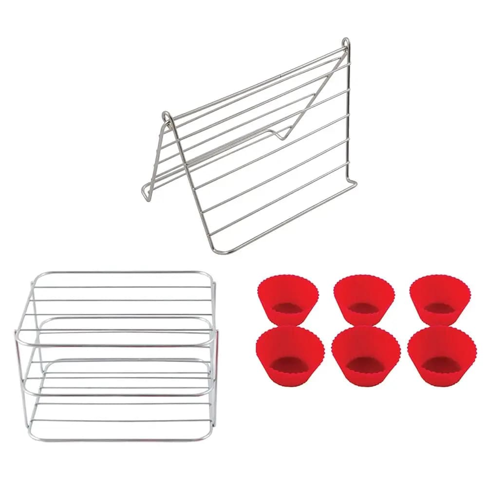 Accessori per Friggitrice ad Aria NUWAVE 6 QT: 6 Stampi in Silicone per Uova, un Rastrelliera per Tostapane in Acciaio Inossidabile e un Rastrelliera per Bacon in Acciaio Inossidabile