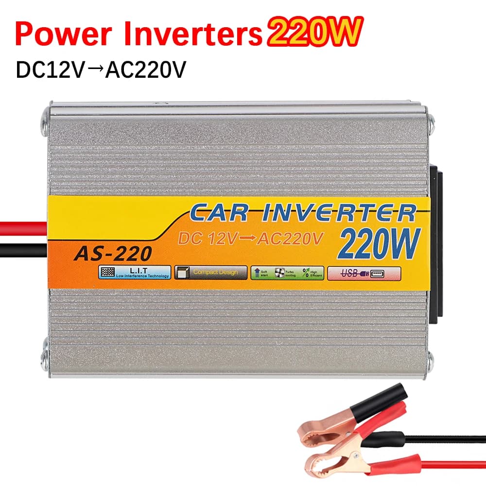 Trasformatore di tensione USB DC 12V a AC 220V 220W Conversione inverter di potenza Clip batteria USB Inverter solare montato su auto portatile