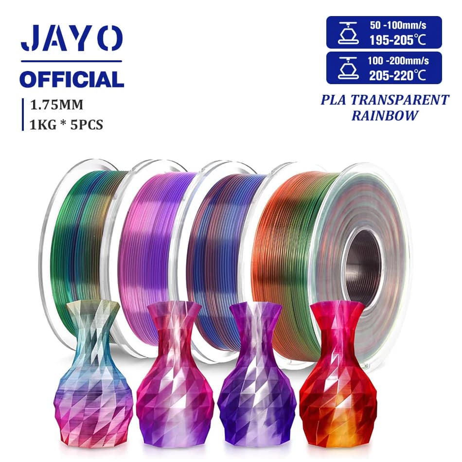 JAYO Rainbow 1.75 mm PLA / PLA Silk Filament 3D Transparent Rainbow Filament