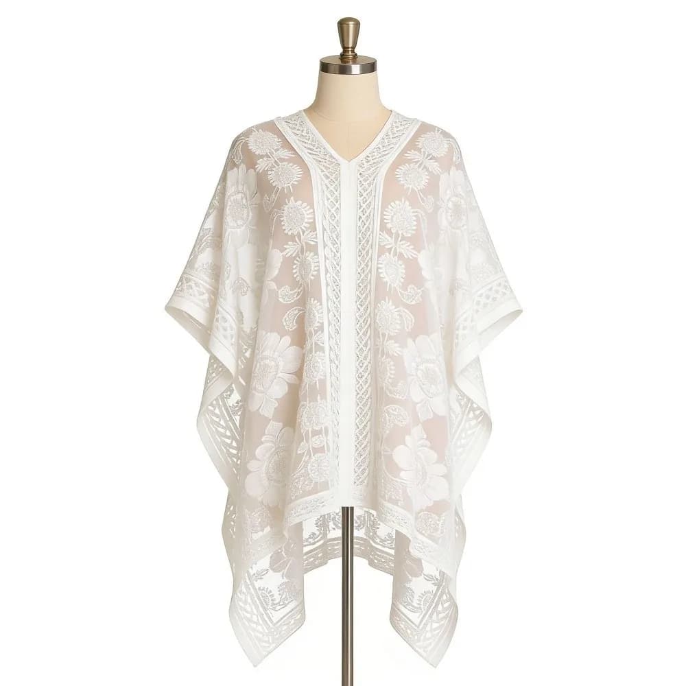 Breathable Lace Mesh Sunscreen Beach Cover Up Floral Plus Size Bohemian Shawl Transparent Casual Swimsuit Cover Up Holiday