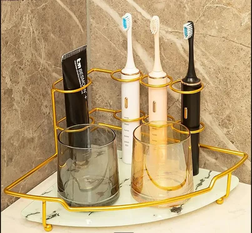 Bagno di lusso Triangolo Scaffale Spazzolino Collutorio Portaoggetti per tazze Vassoio portaoggetti per cosmetici da tavolo Strumenti per riporre l'angolo domestico