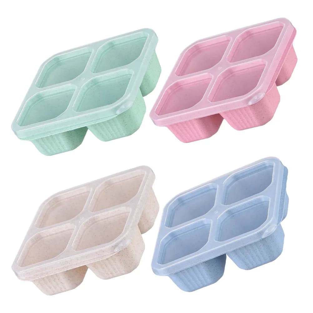 Set di 4 Contenitori per Snack a 4 Scomparti Impilabili in Paglia di Grano, Porta Snack da Viaggio per Adulti, Controllo Porzioni, Preparazione Pranzo
